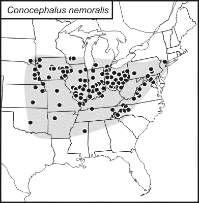 distribution map for Conocephalus nemoralis