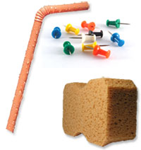 straw, push-pins and sponge