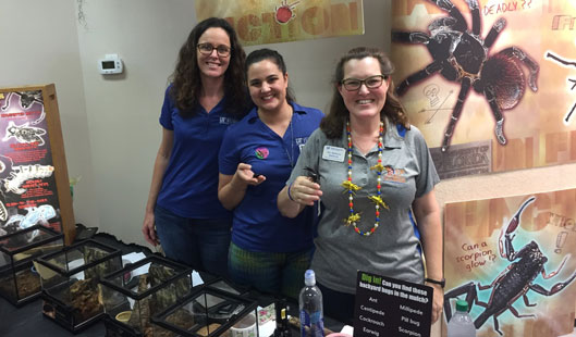 Dr. Jennifer Weeks, undergraduate Trudi Durgee, and Dr. Rebecca Baldwin showing off some of our live arthropods at the Florida State Fair. Thank you to all of the volunteers that attended the event!