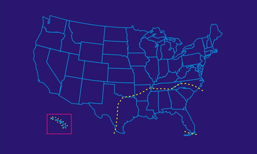 Known distribution of the Formosan subterranean termite, Coptotermes formosanus Shiraki, in the United States, as of 2004.