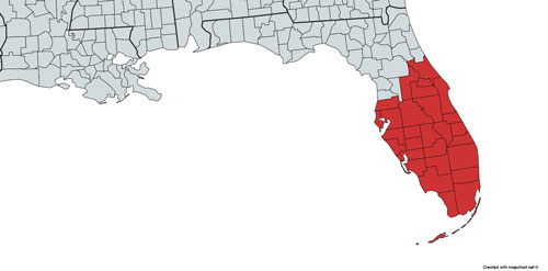 Generalized native distribution of Wyeomyia vanduzeei in Florida 
