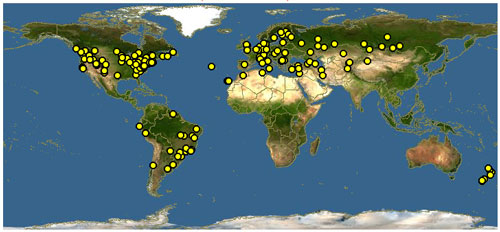 Global distribution of Anthidium manicatum (Linnaeus).