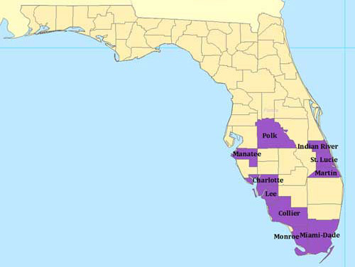 Florida distribution of Culex (Melanoconion) iolambdis Dyar, a mosquito. 