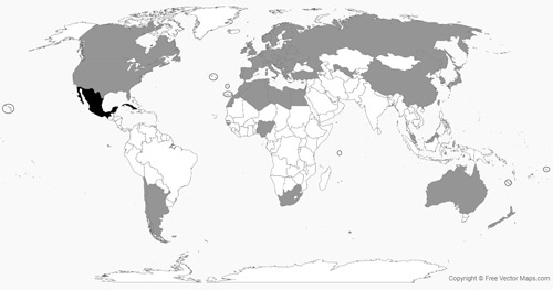Global distribution of the hister beetle, Carcinops pumilio (Erichson). Data are presented at the country-level. Occurrences in solid gray are based on published data from the literature or museum specimen databases. Occurrences in black (Cuba and Mexico) are based on speculation in the literature and online checklists. Grey circles surround the Madeira Archipelago, Azores, Canary Islands, Samoa, Hawaiian Islands, and Seychelles