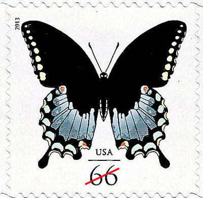 Scanned image of U.S. postage stamp featuring male Papilio troilus L.