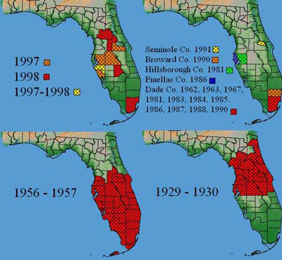 Incidence of the Mediterranean fruit fly, Ceratitis capitata (Wiedemann), in Florida, 1929-1998. 