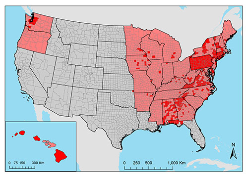 The current introduced range of Aedes japonicus (Theobald) in the United States