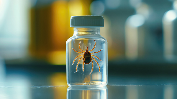 a photo of a vial with a tick sample in it