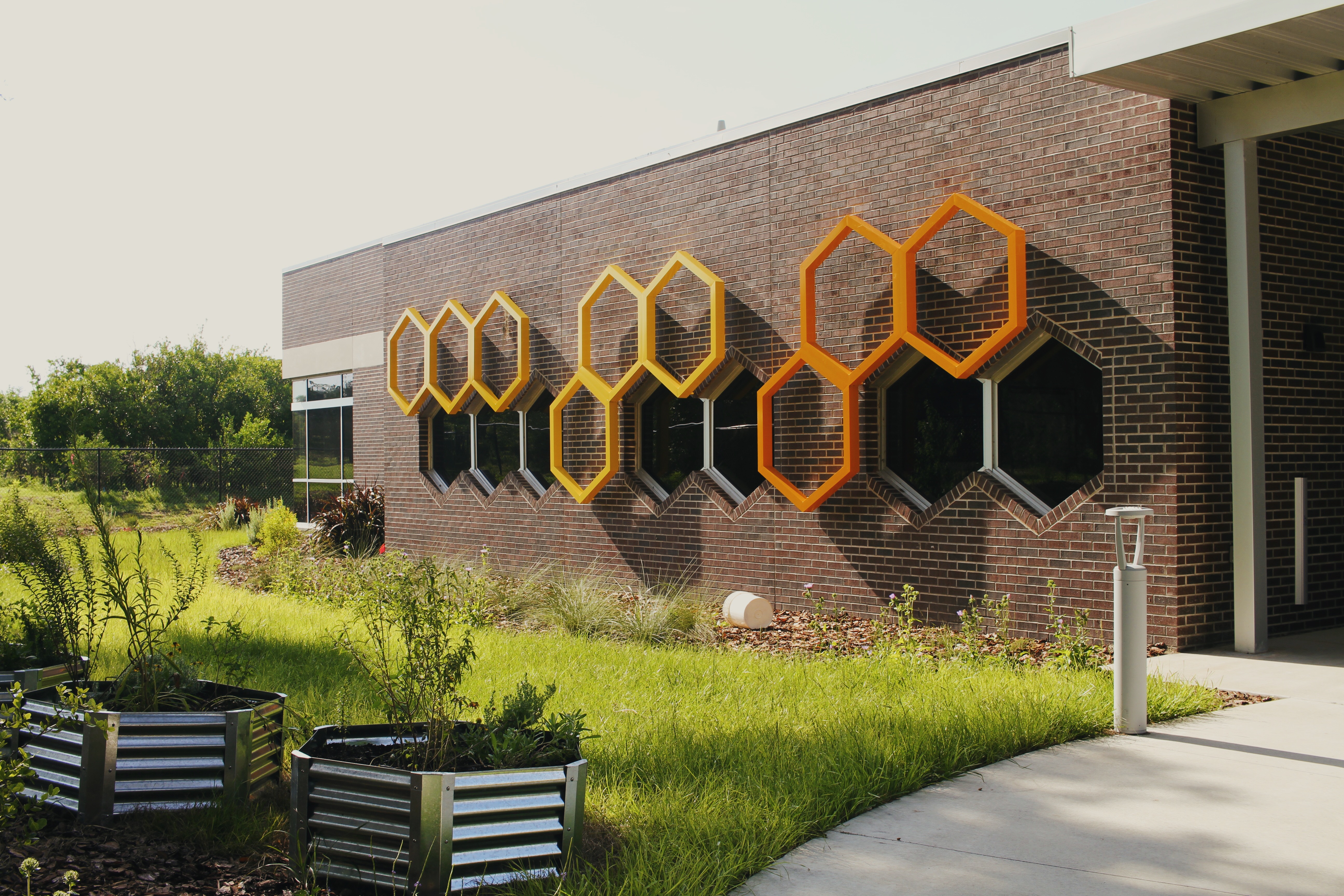 hexagons in front of the bee lab facility